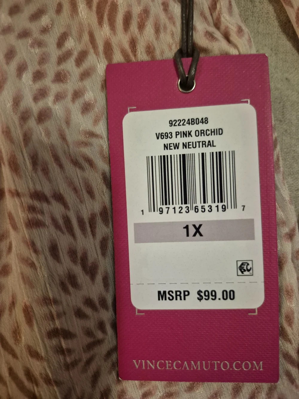 Vince Camuto Pink Printed V-Neck Ruffle Sleeve Blouse - Picture 2 of 7